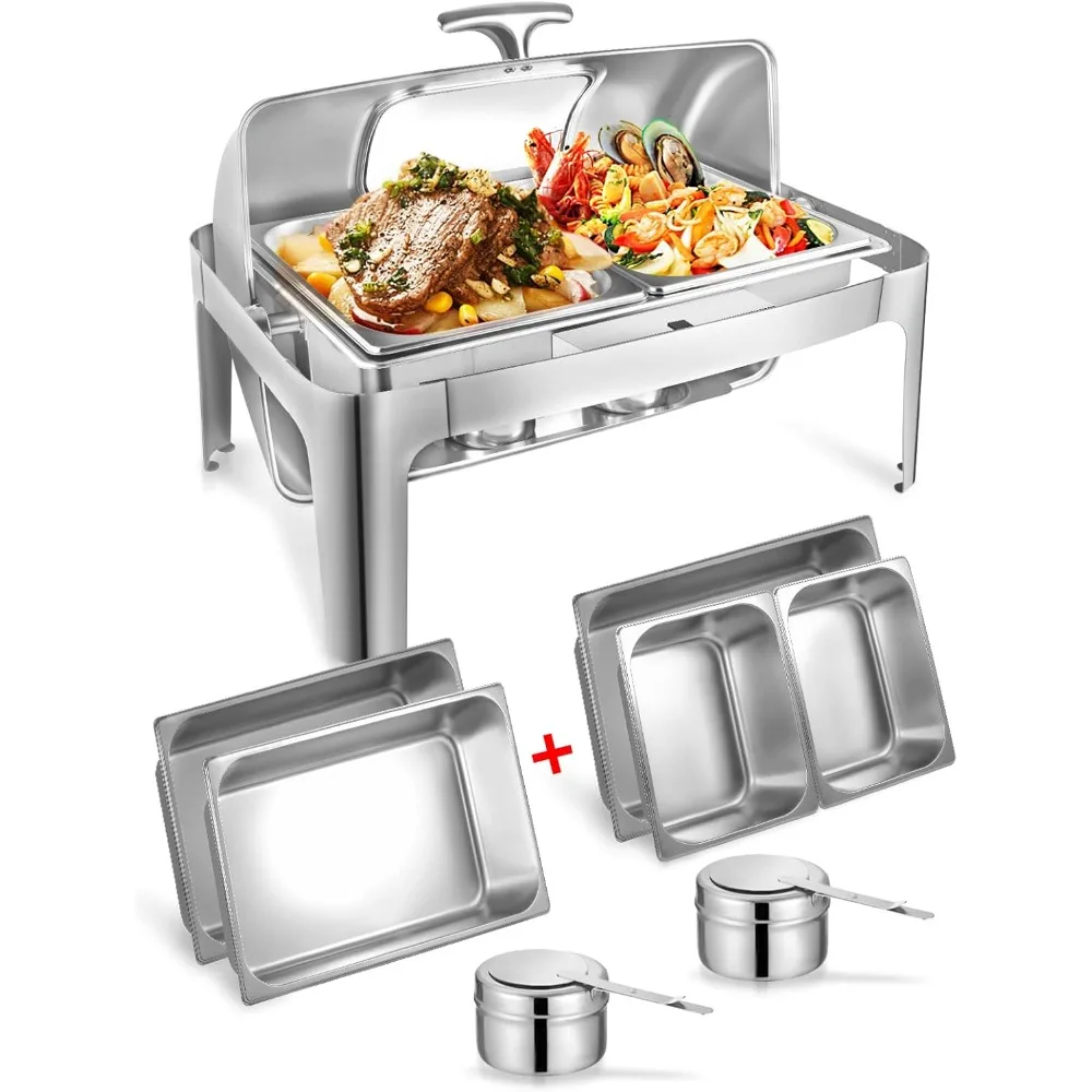 

Rectangular Roll Top Chafing Dish Buffet Set, Catering Food Warmer for Parties, Wedding, Birthday, Christmas, 1 Full Size