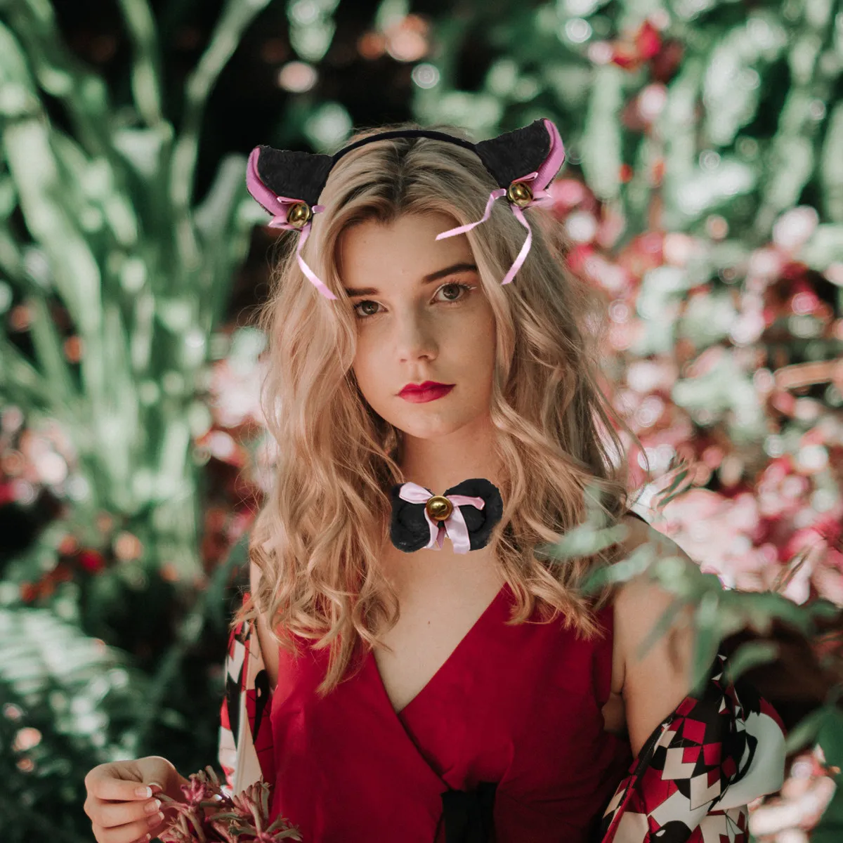 5pcs 고양이 발 장갑 세트 파티를위한 블랙 크리 에이 티브 코스프레 의상 고딕 로리타 착용 액세서리 고양이 귀 칼라 발