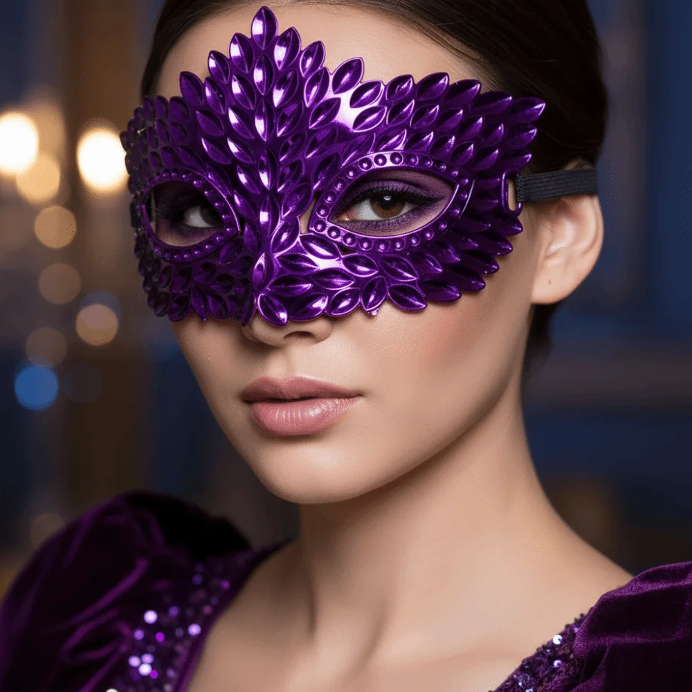 Costume Eyewear Metallic Masquerade Mask Crowned Crystal Venetian Mask Lightweight Hollowed Half Facepiece Halloween
