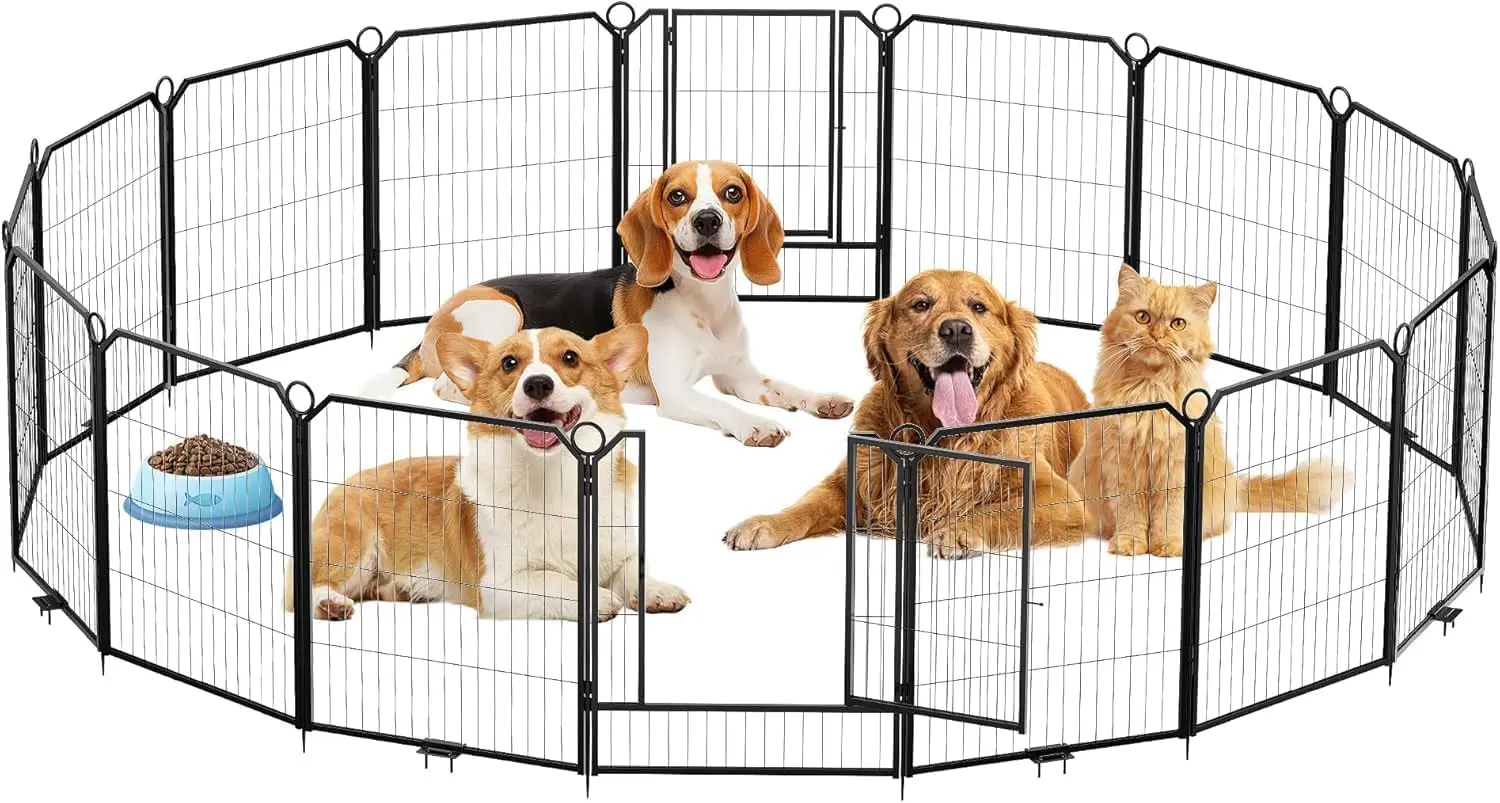 Indoor/Outdoor Dog Playpen, 24-Inch 8-Panel Heavy-Duty Metal Pet Fence with Lockable Door & Anti-Rust Coating, for Small & Medium Dogs, Camping & Yard Use, Black