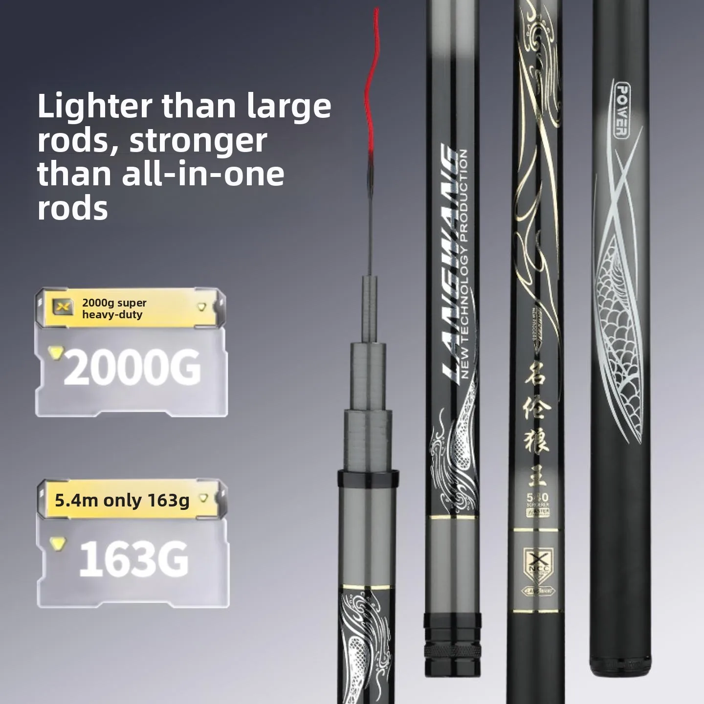 超軽量超硬カーボン製釣り竿-ハンドヘルド鯉釣り竿-湖釣り用0段階9調整式-ノーブランド-中国製