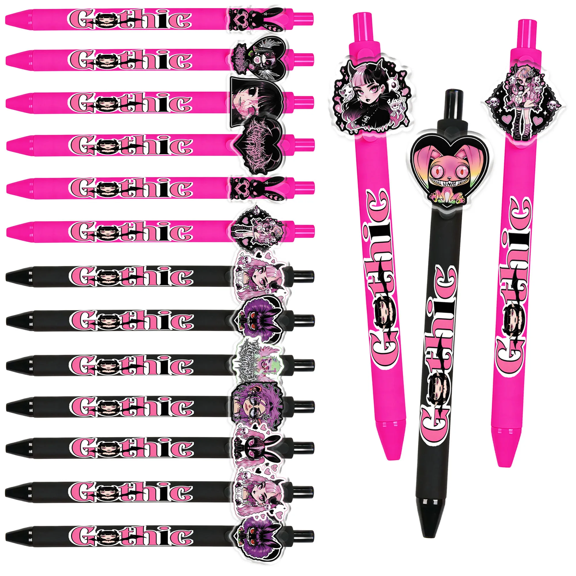 12pcs/16pcs Black Powder Gothic Element Ballpoint Pen Dark Style Student Creative Writing Pen