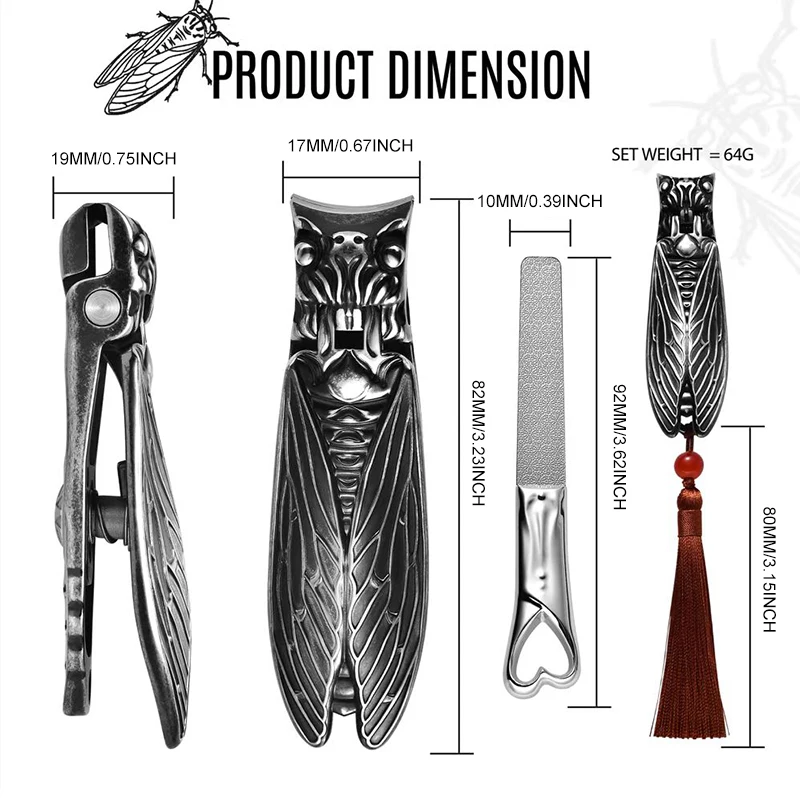 Tagliaunghie a due colori squisiti 2025 Nuovo tipo ricco nella cultura cinese Tagliaunghie biomimetico a forma di cicala Confezione regalo Set regalo