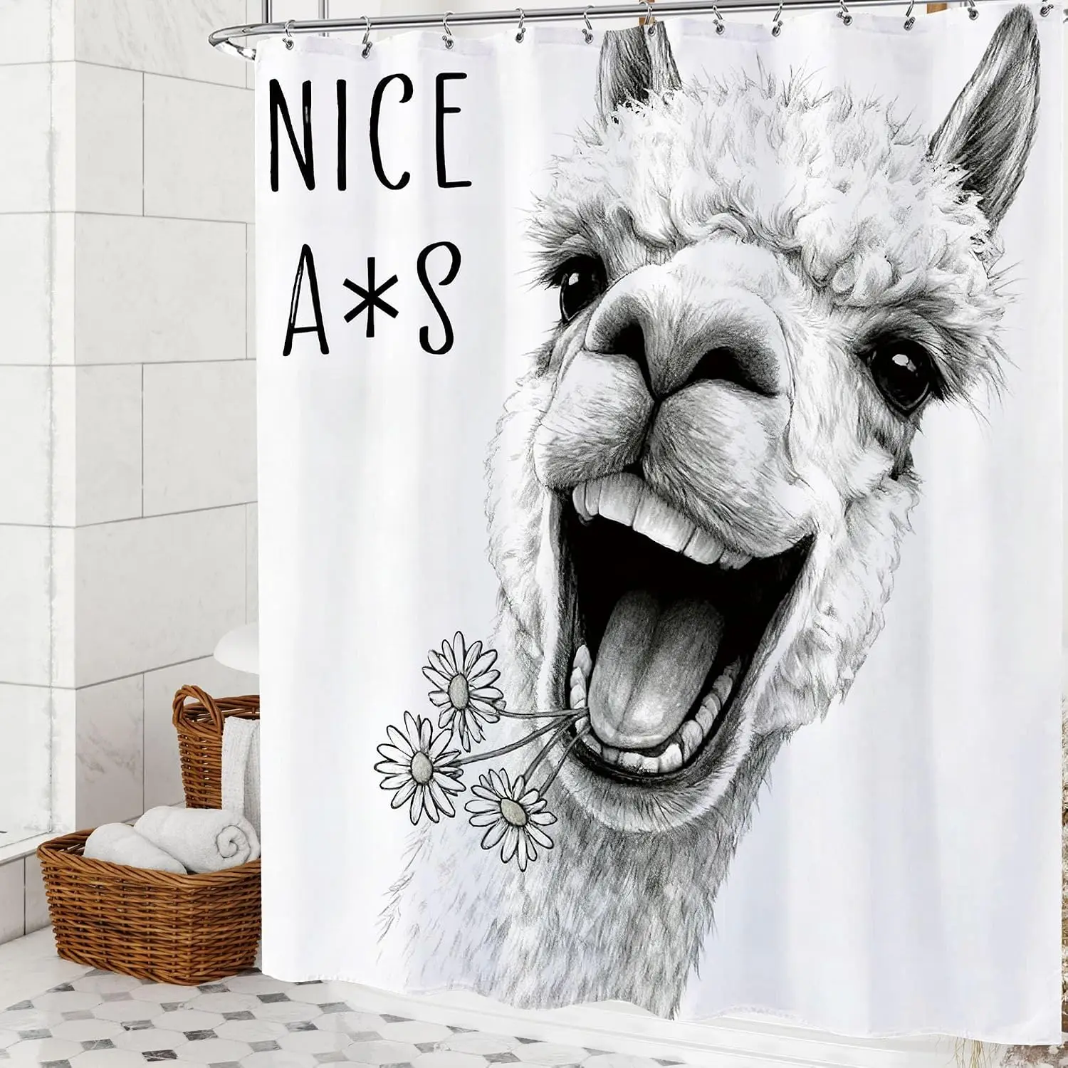 Novelty Funny Llama Shower Curtain Waterproof Bath Decor Artistic Alpaca Sketch Animal Design Nice A*S Bathroom Accessories Show
