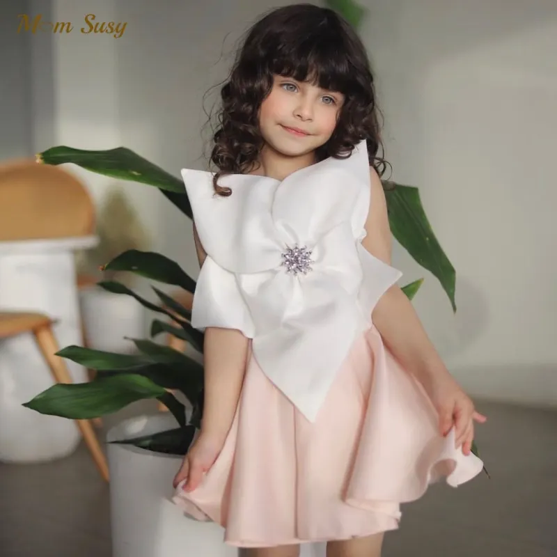 Baby Girl Princess Satin Dress Sleeveless Child Vintage Big Flower Vestido Party Pageant Birthday Wedding Baby Clothes 1-12Y