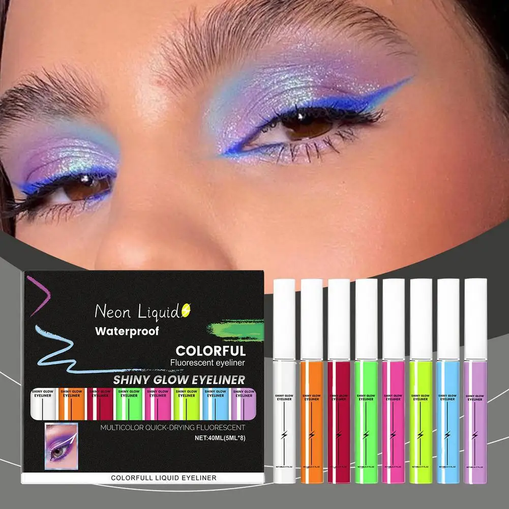 8 ألوان النيون كحل مجموعة أقلام الأشعة فوق البنفسجية ضوء الباستيل الباستيل-أسود ضوء ماكياج العين مقاوم للماء السائل كحل مجموعة أقلام رصاص مستحضرات التجميل