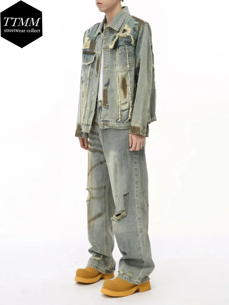 Men's | 2025 Autumn New Product, Niche Trend, Vintage Style, Vintage Heavy Industry Denim Suit Trend