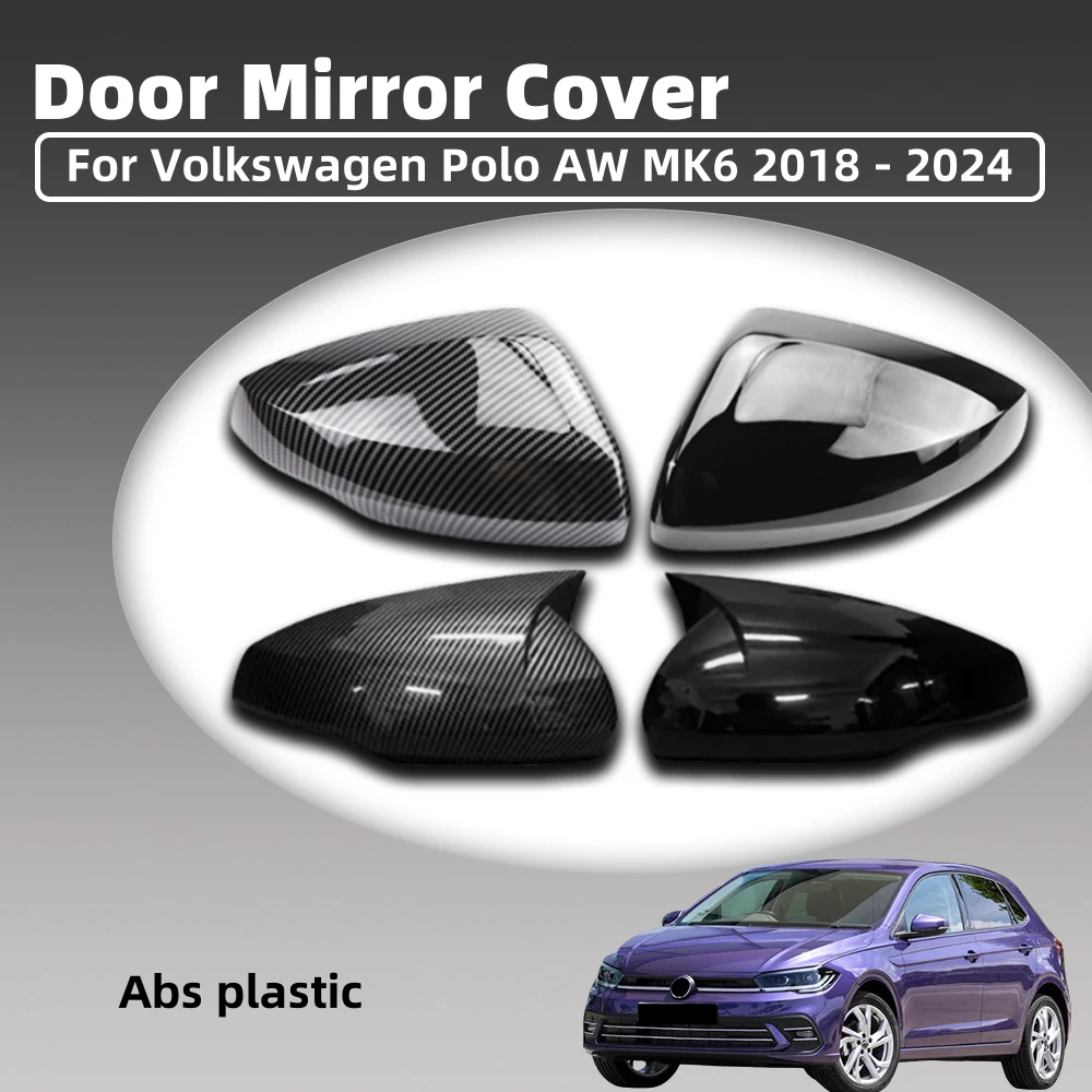

Abs Black Carbon Fiber Plasti For Volkswagen Polo AW MK6 2018 - 2024 Car Door Mirror Cover Car Accessories External Decorate