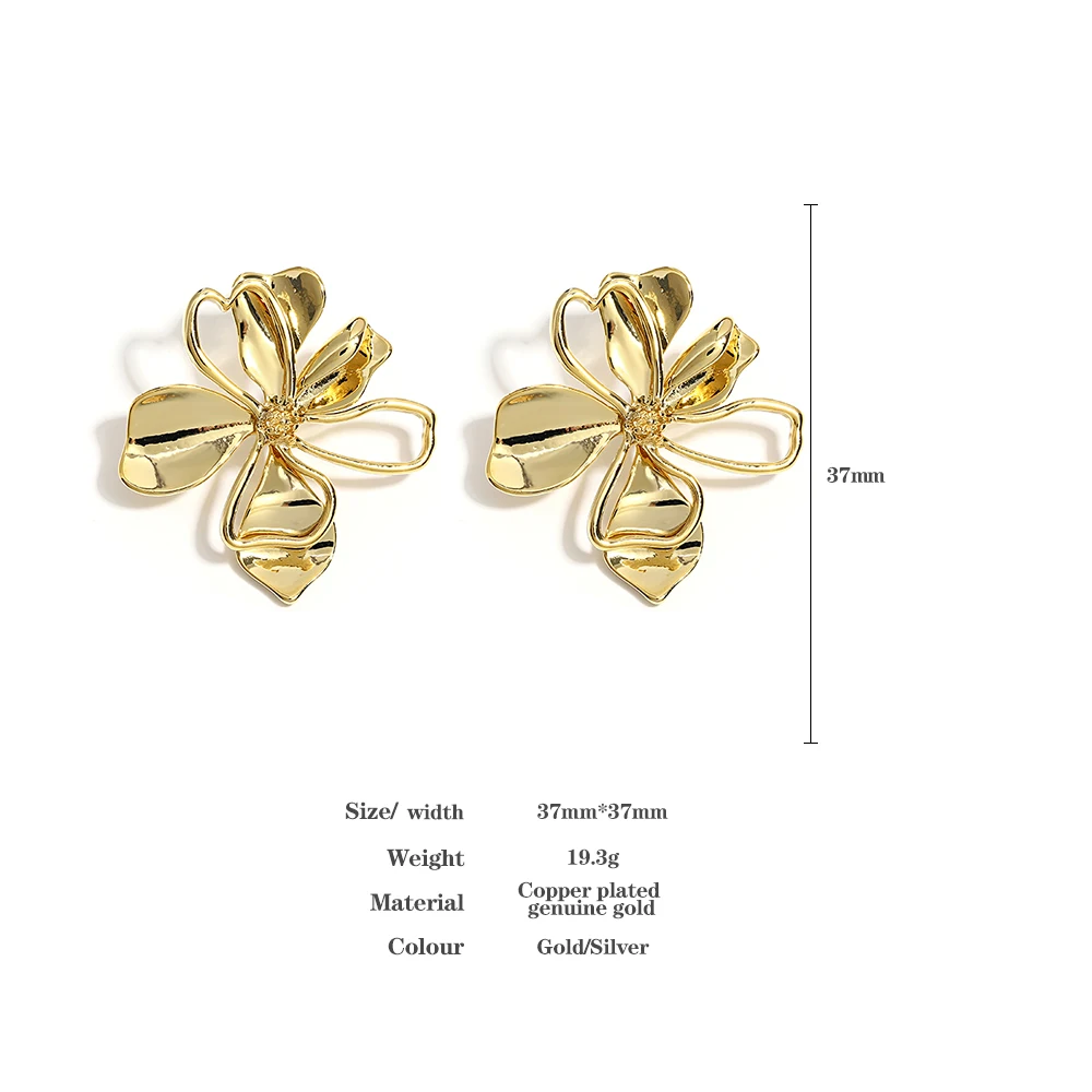 Freetry Stylish Smooth Metal Flower Earrings for Women Unique Design Simple Hollow Floral Cute Stud Earrings Party Jewelry