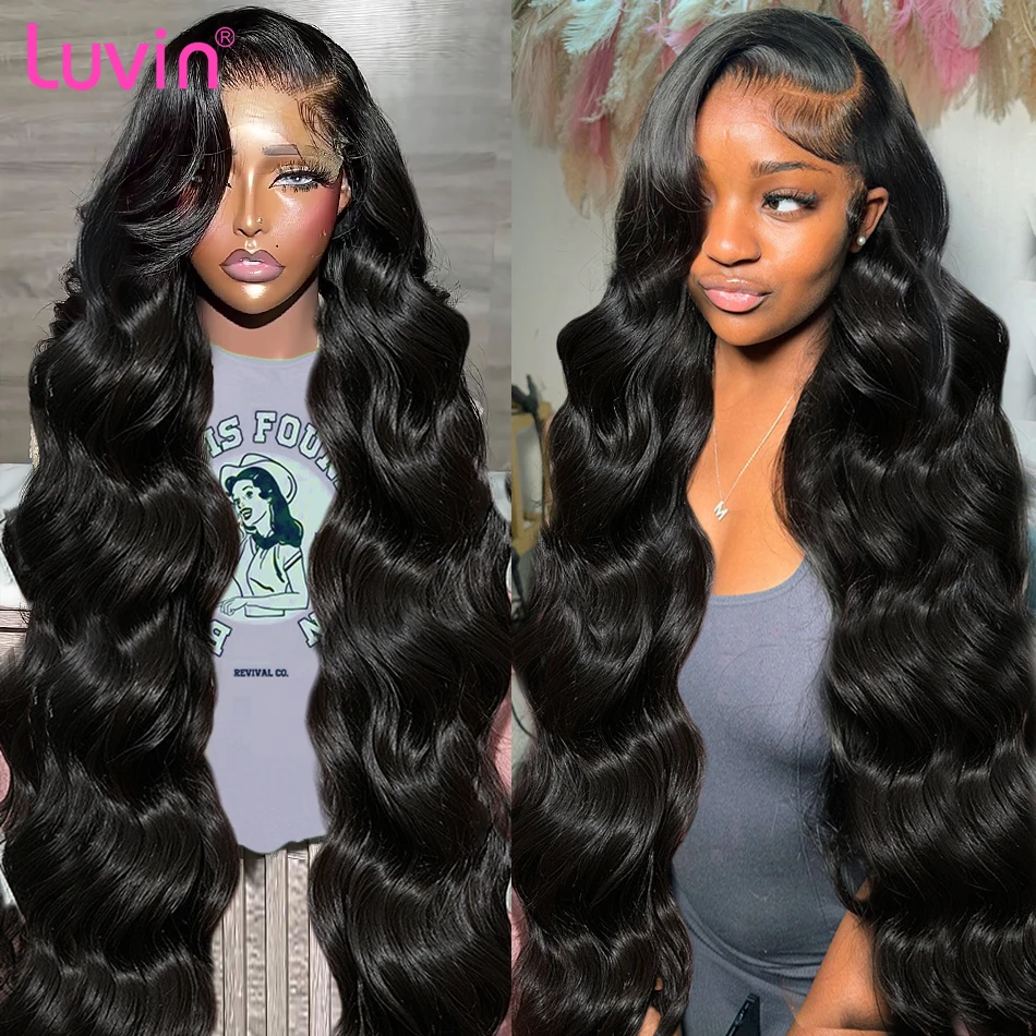 Luvin HD Transparent Body Wave 13x4 Human Hair 180% Lace Frontal Wigs 30 40 Inch Braizlian Remy 13x6 lace Front Wig For Women