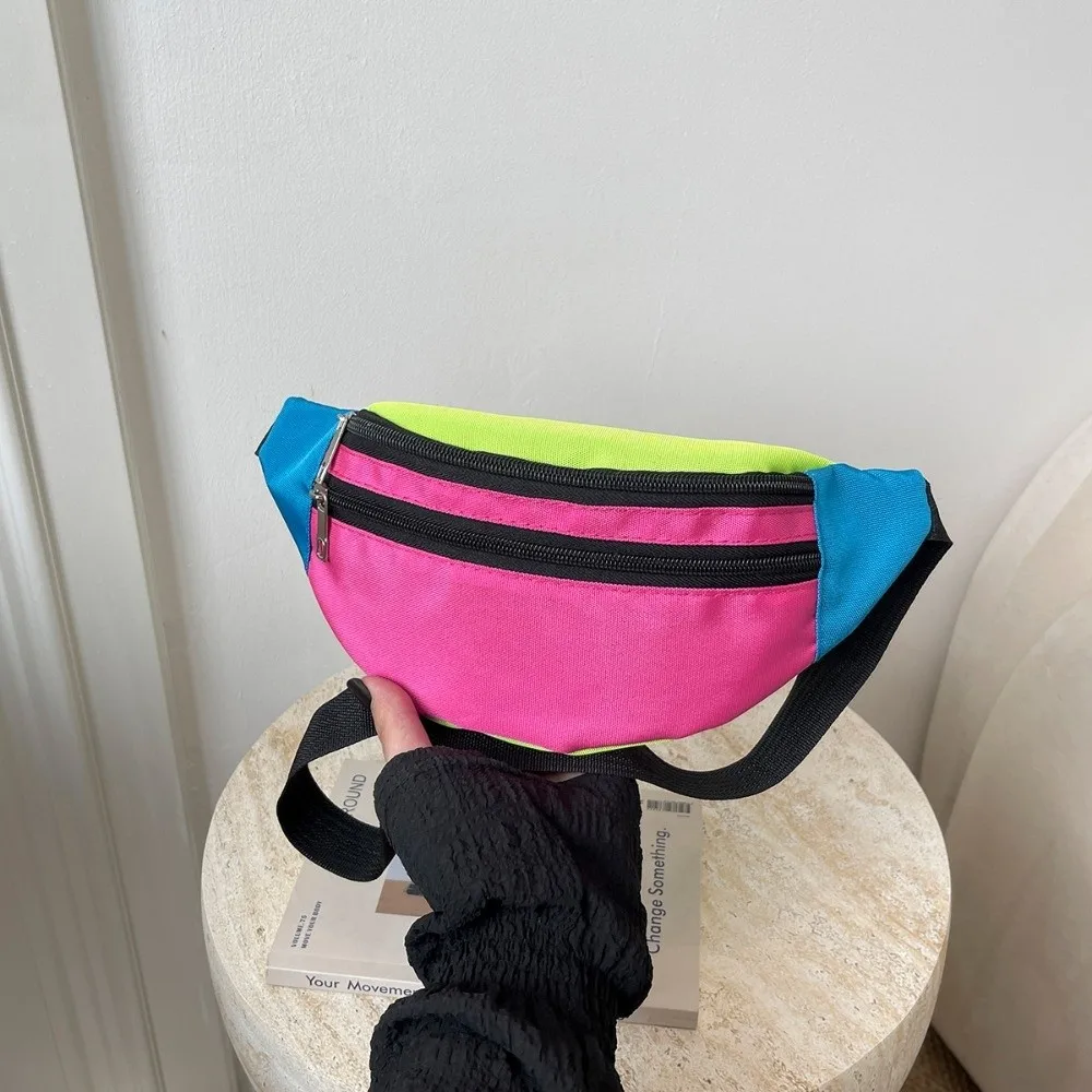 Canvas Material Color Blocking Waist Bag Lightweight Large Capacity Bum Belt Phone Pouch Adjustable Strap Banana-Shaped