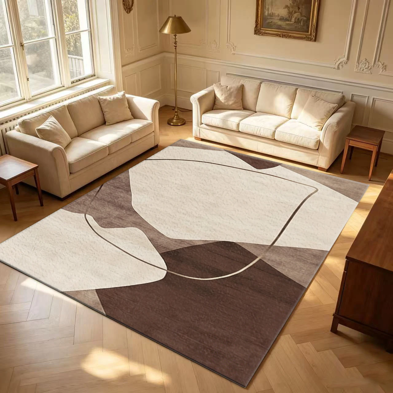 Neutral Abstract Shape Carpet Flooring Mid Century Modern Area Rug Soft Indoor Floor Mat for Living Room Bedroom Decor