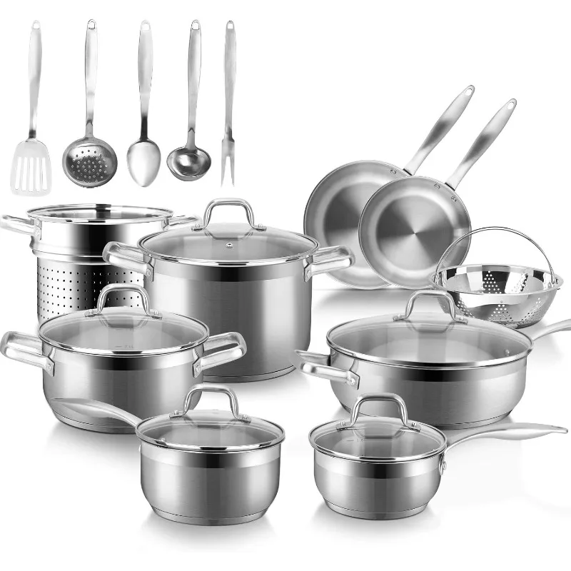 Professional Stainless Steel Induction Cookware Set,Kitchen Pots and Pans Set, Heavy Bottom with Impact-bonded Technology