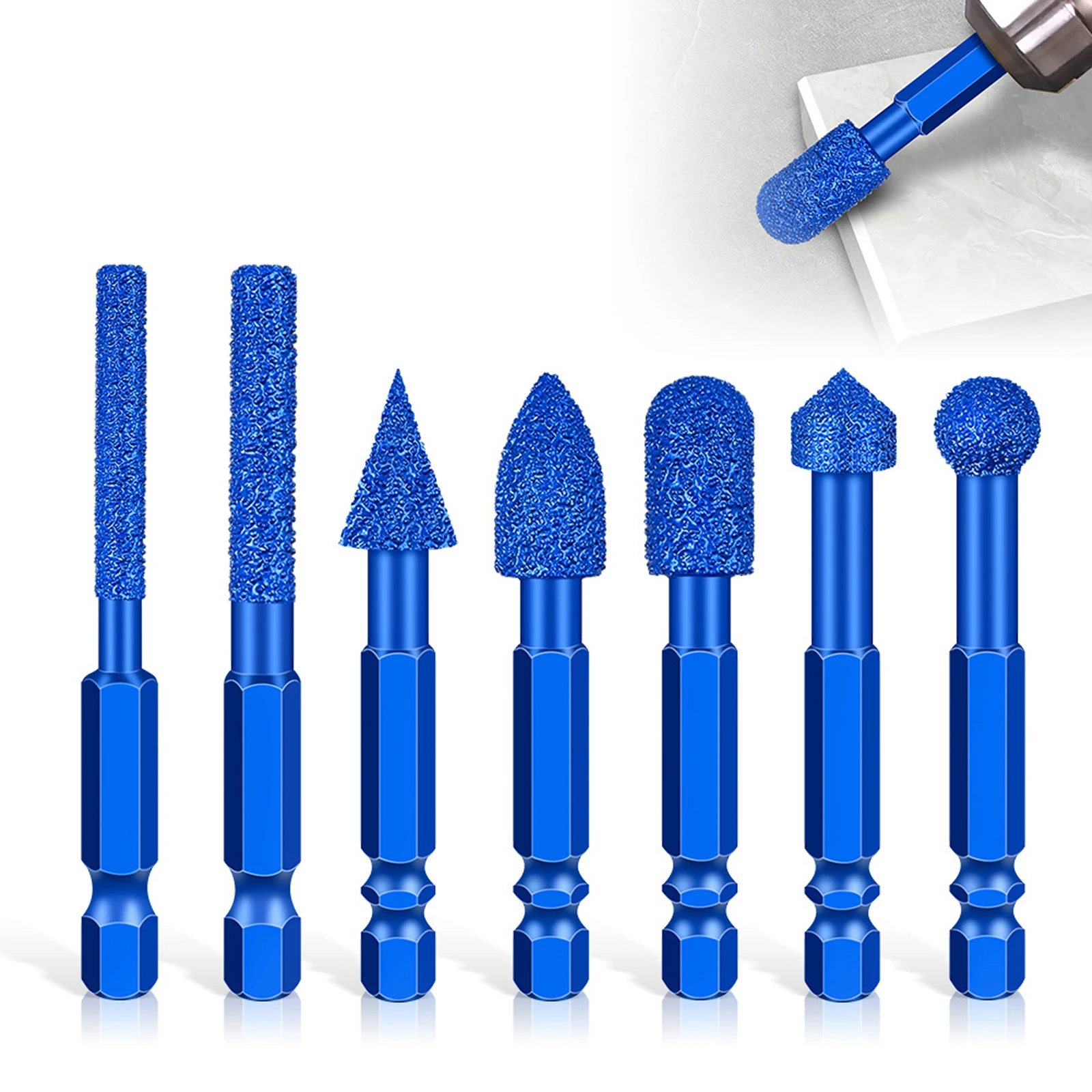 

7pcs Diamond Coated Grinding Heads Hex Shank Gringding Bits for Metal Stone Rust Polishing Mold Processing Jade Carving Tools