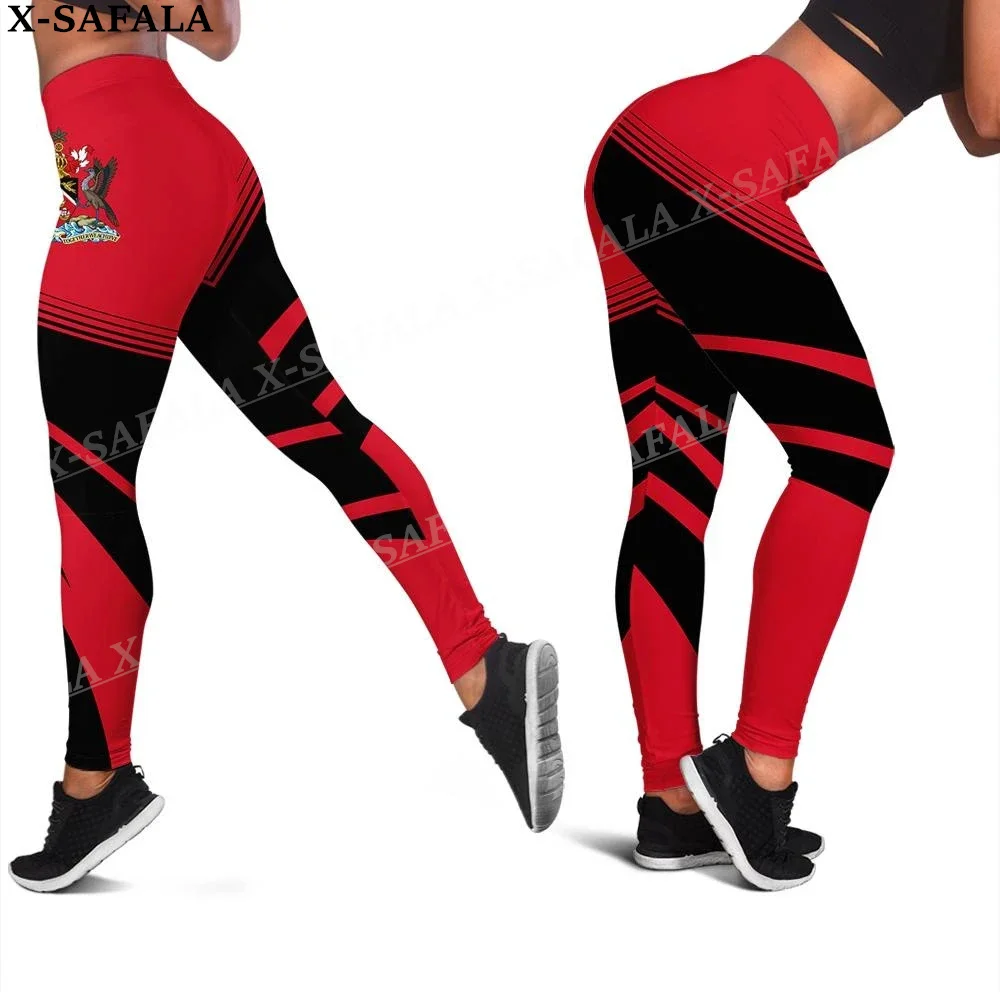 Trinidad and Tobago Coat Of Arms Country Leggings 3D Print Women Yoga Girl Stretch GYM Slim High Waist Legging Summer Sports-1