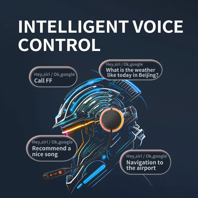 

Беспроводная интеллектуальная гарнитура для мотоциклетного шлема с голосовым управлением BT 5,3, пробуждаемая голосовое управление, телефон, наушники, музыкальный плеер