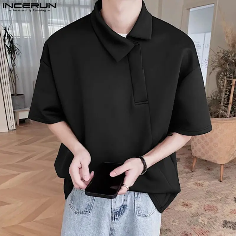 2024 Men Shirt Solid Color Lapel Short Sleeve Loose Summer Korean Casual Men Clothing Streetwear Fashion Male Shirts INCERUN