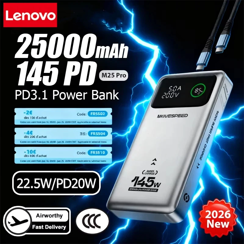 Lenovo M25Pro 145W Power Bank 25000mAh Type C Super Fast Charging Portable External Battery PowerBank For iPhone MacBook Laptop