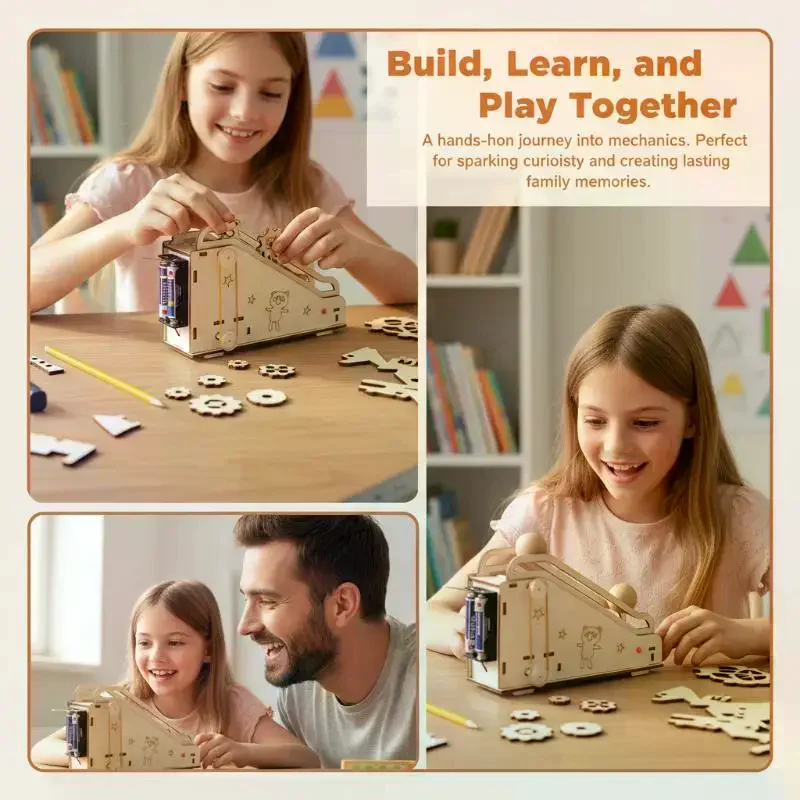 DIY Manual Science Experiment Puzzle Educational Model Mini Escalator 3D Wooden Assembling