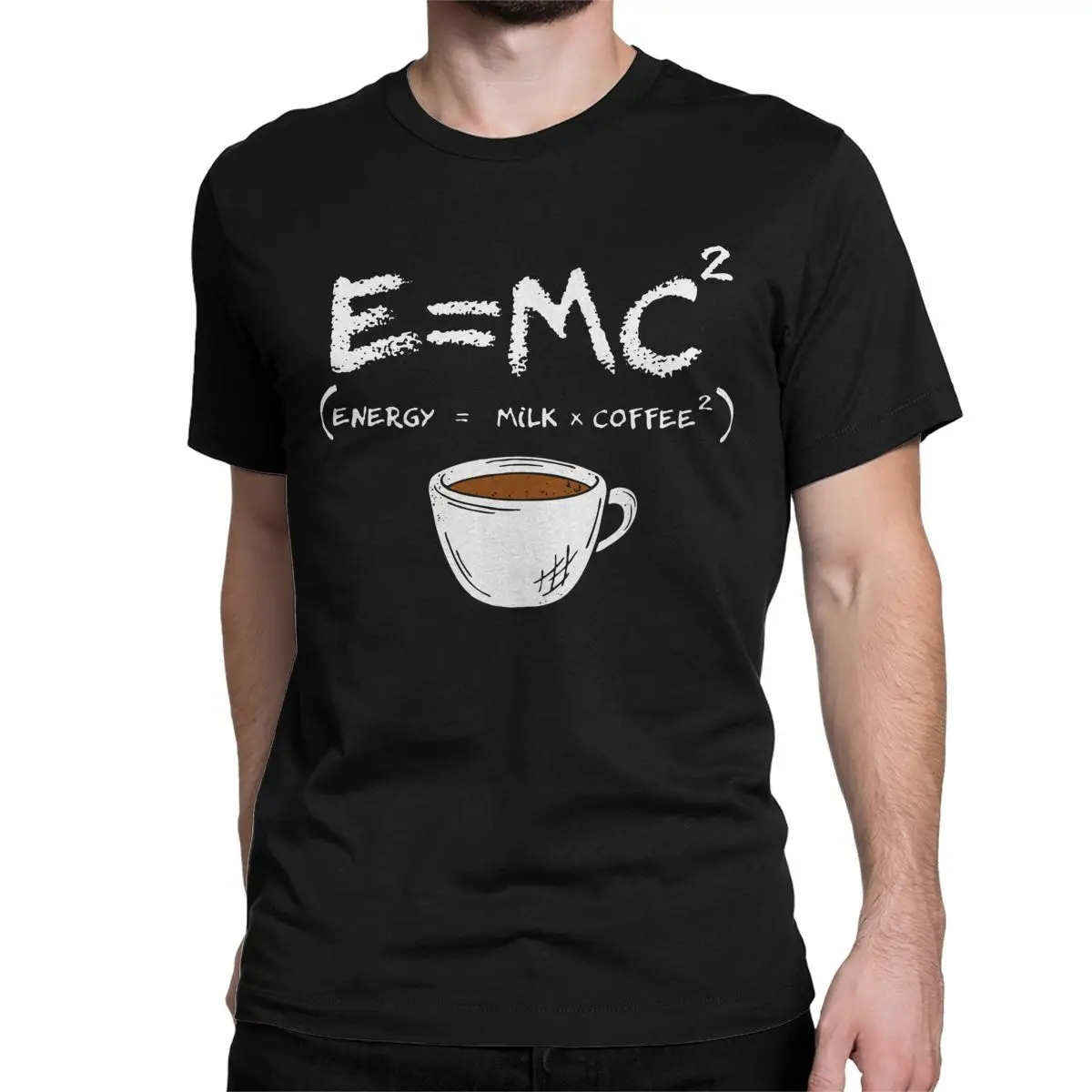 Energy=Milk+Coffee Physicist Formula E = MC2 T-Shirts for Men Vintage 100% Cotton Tees Short Sleeve T Shirt Graphic Clothing