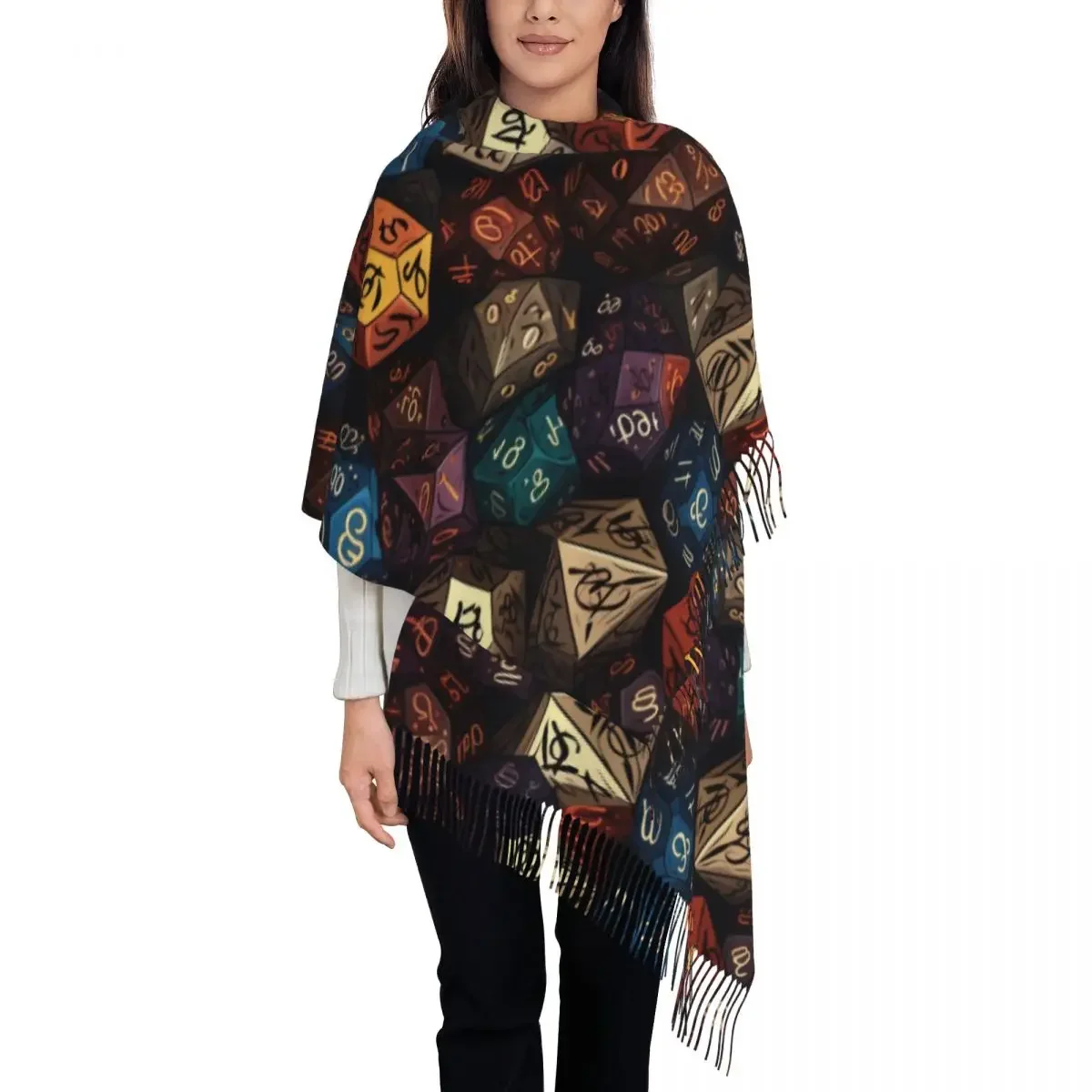 Custom Printed Dice Fantasy Dragons DnD Game Scarf Men Women Winter Warm Scarves Shawl Wrap