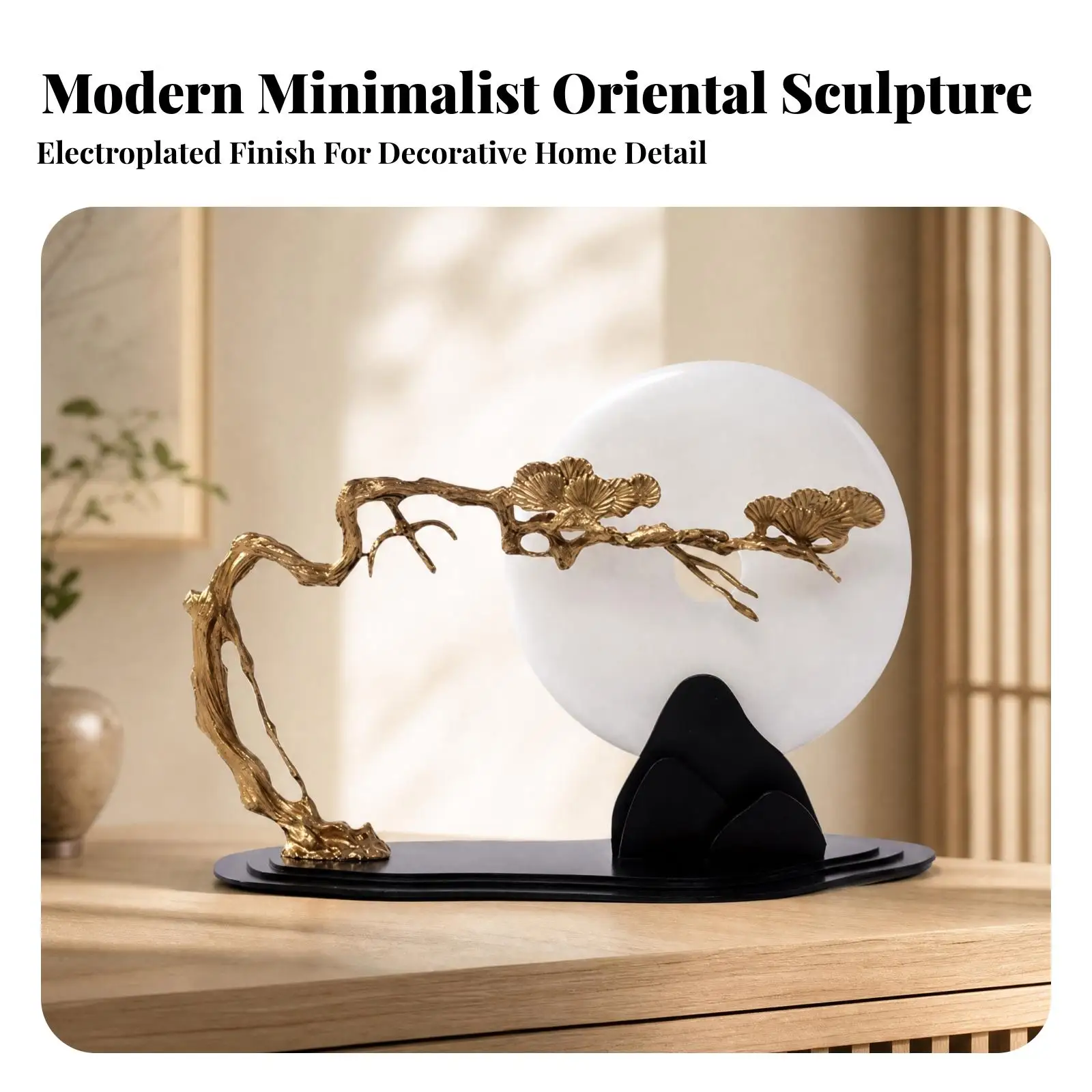 Tabletop Decor Sculptural Chinese-Style Circular Stone Disc Ornament for Living Room, Office, Bar Cabinet