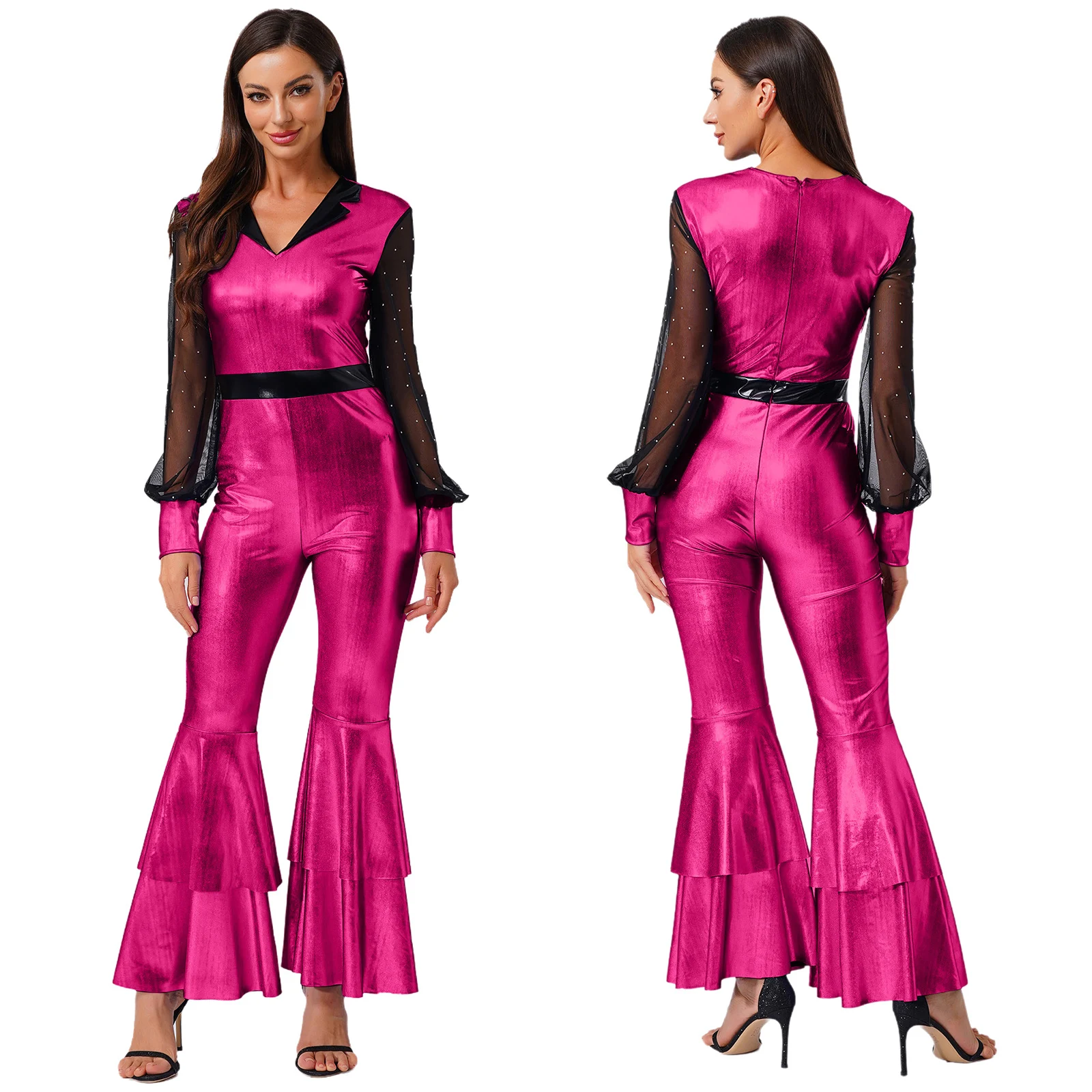 

Vintage Jazz Dance Flared Jumpsuits for Women Disco Jazz Tap Waltz Performance Costumes Party Club Raves Dance Showing Uniform