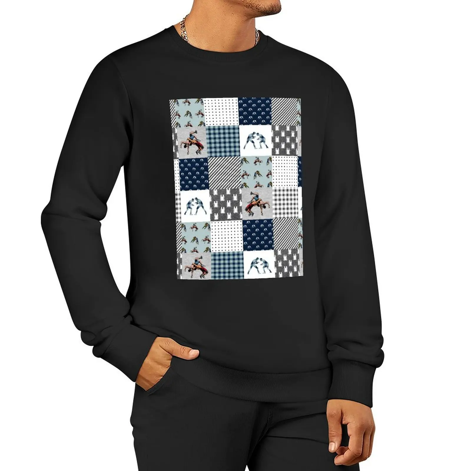 

Wrestling Sport Checkered Pattern Pullover Hoodie graphic t shirts men anime sweatshirt