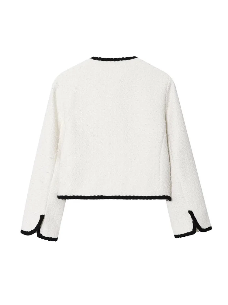 Women's Patchwork Tweed Jacket Coat Long Sleeve Fashion Outerwear Chic Female Tops