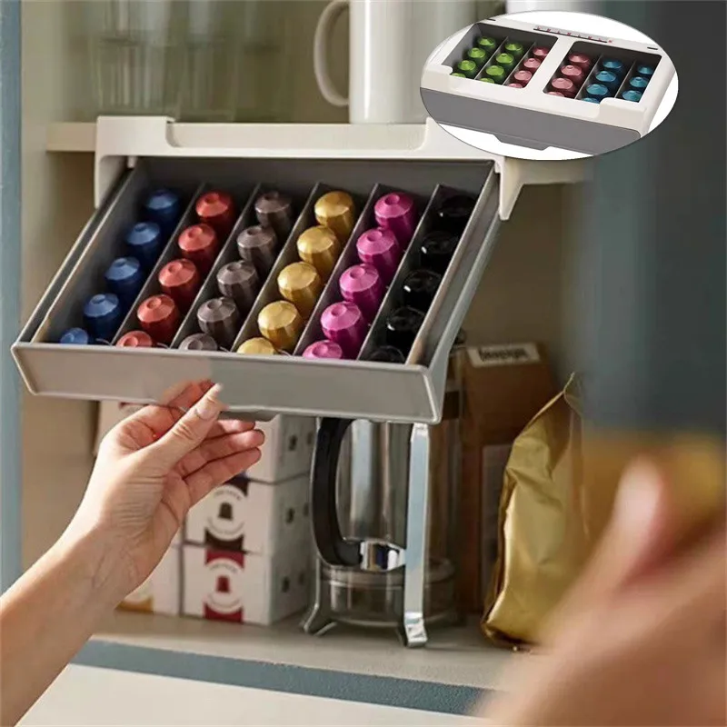 Coffee Capsule Holder Capsule Coffee Tea Bag Storage Rack Drawer Organizing Box No Punching Required Space Saving Storage Box