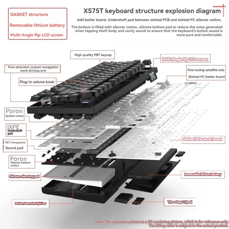 HELLO GANSS XS 75T Mechanical Keyboard Wireless Tri-mode Gasket Hot-Swap RGB Multimedia Knob Screen Custom 75% Gaming Keyboard