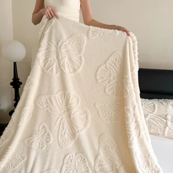 Luxurious Chiffon Butterfly Jacquard Throw Blanket,Flannel Soft and Cozy Shawl,Perfect for Couch or Bed