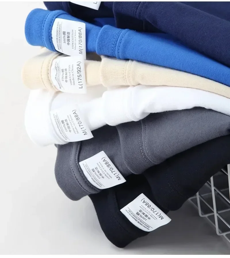 Weißes, schweres 400g reines Baumwoll-Langarm-T-Shirt, Unisex Basic Loose Inner Wear Base Layer Shirt für Männer und Frauen. – Detail 4