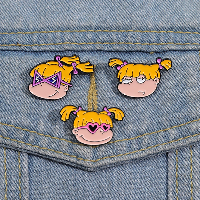 Naughty Cool Girl Enamel Pins Custom Yellow Haired Girl Brooches Lapel Badges Cartoon Funny Jewelry Gift for Friends