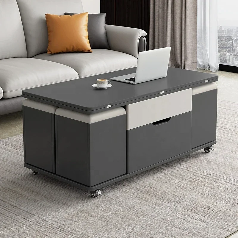 Modern rectangle convertible foldable expandable 4 stools coffee table for living room furniture