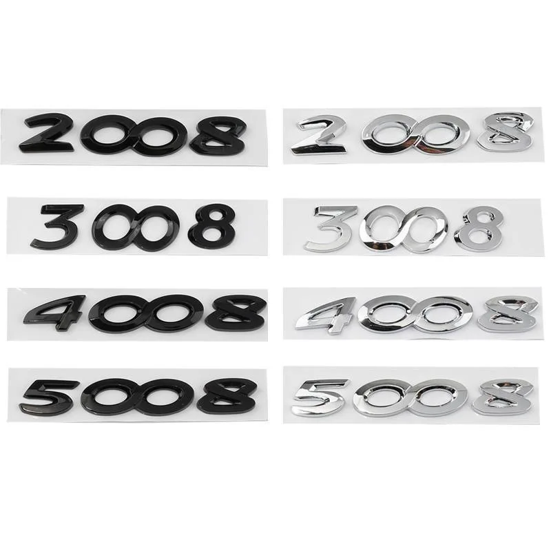 

3d ABS Chrome Black Logo 3008 2008 4008 5008 Emblem Number Letters Nameplate Sticker Car Trunk Badge Adhesive Decal Accessories