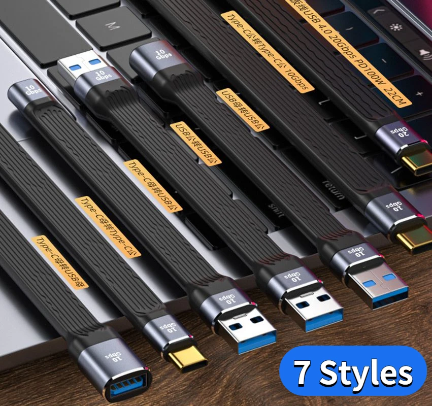 كابل تمديد بيانات USB 3.1 إلى Type C 20Gbps OTG قصير للغاية USB3.1 FPC سلك موسع لين 5A 100 واط للتلفزيون الكمبيوتر القرص الصلب 4K الفيديو
