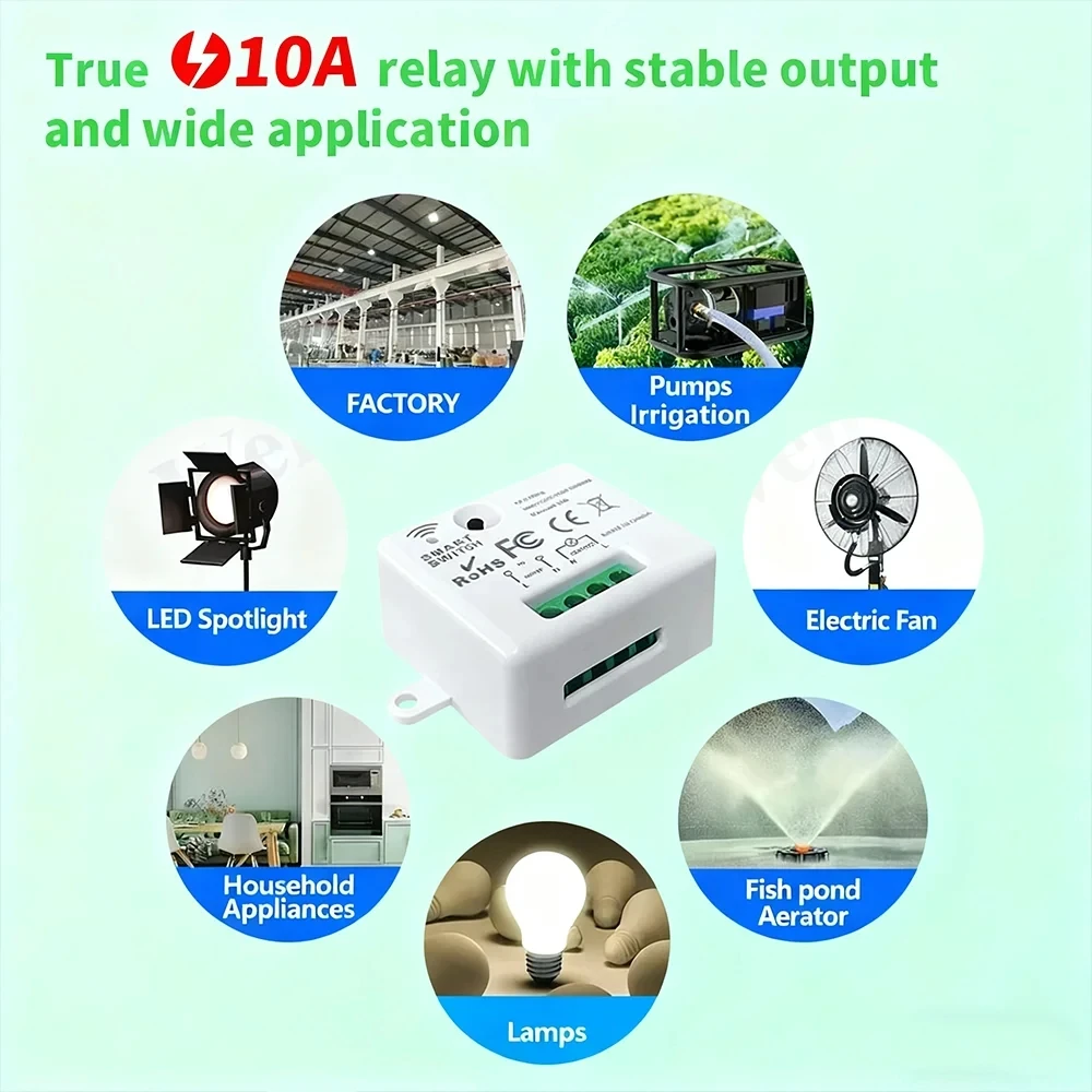 Mini Wireless Smart Light Switch with Remote Control 1000M Distance 433 Mhz RF Relay Receiver 220V Switch for Home Led Lamp Fan
