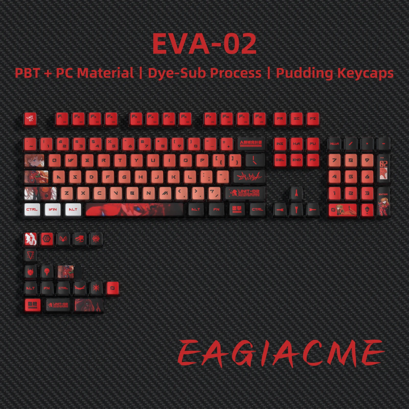 

New EVA 00 01 02 08 Anime Pudding Keycaps Backlit Transparent PBT PC Keycap For Gaming Mechanical Keyboard Dye Sublimation