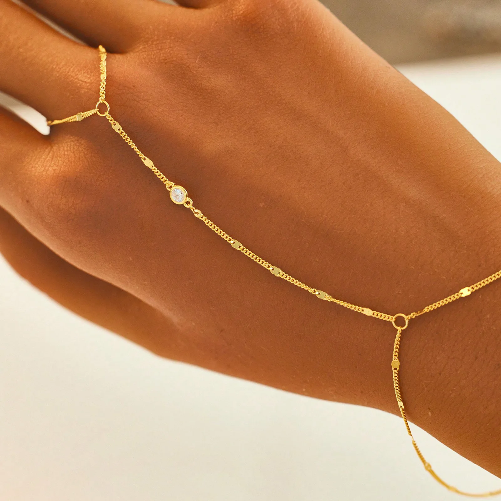 

S925 silver inlaid with synthetic zircon bracelet, multi-layer combination finger chain, high quality, suitable for daily wear