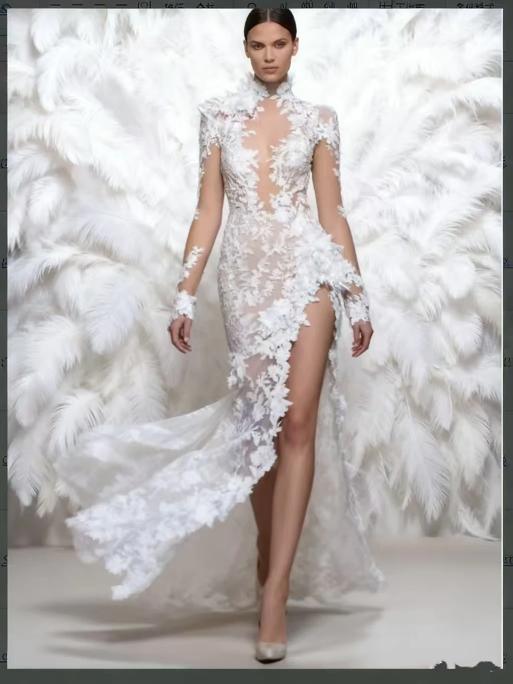 Customzied Charming Appliques 3D Flower Bride Robe Sexy Illusion High Slit Bridal Gown Vintage Mermaid Long Wedding Dresses Robe
