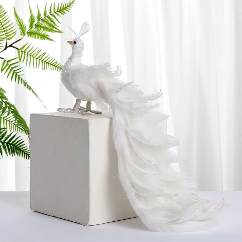 Light Weight Simulation White Peacock Beautiful White Christmas Tree Decoration Wedding Home Decoration Real Feather Pendant