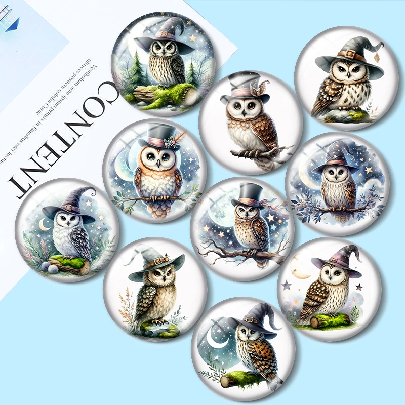 

Magical Owl 10pcs Round Photo Glass Cabochon 12mm/16mm/18mm/25mm Demo Flat Back Making findings