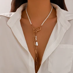 SHIXIN Sexy Long Chain Pendant Necklace for Women Elegant Imitation Pearl Tassels Necklace Ladies Sweater Chain Accessories New