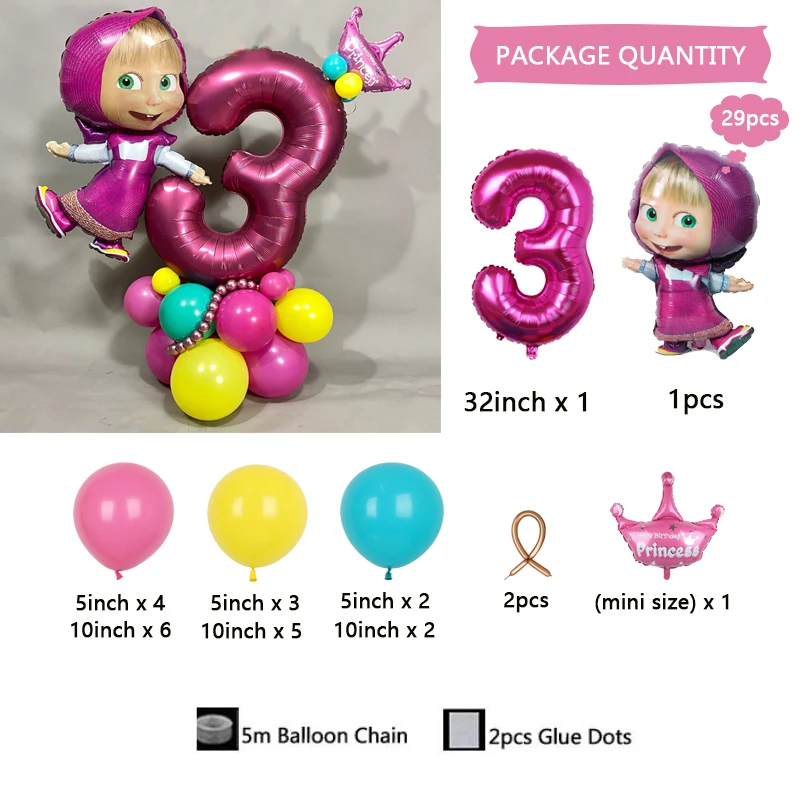 29 Stück Disney Marsha und Bär Themenballon Digitale Säule 1–9 Jahre altes Mädchen Geburtstag Partyzubehör Dekoration Babyparty Geschenk