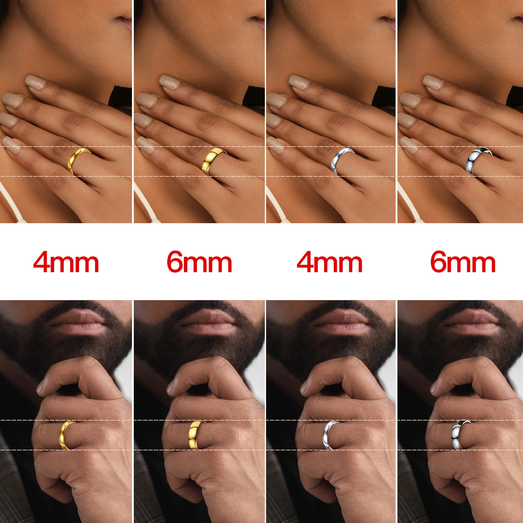 U7 Classic Wedding Rings 4/6mm Flat Band Plain Rings Claddagh Rings Love Loyalty 316L Stainless Steel Irish Couple Jewelry Gift