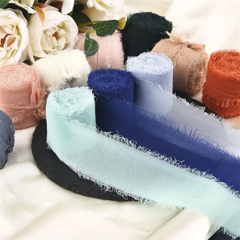 5m/Roll Frayed Edged Wrinkle Chiffon Silk Ribbon Handmade Ripped Wedding Party Flower Bouquet Gift Packing Decorations DIY Craft