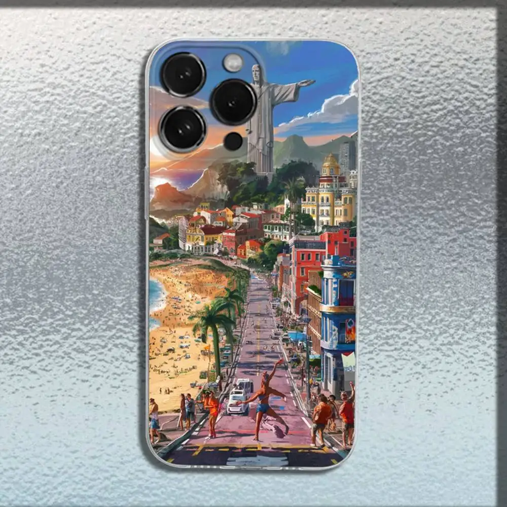 حافظة هاتف City Brazil Rio de Janeiro لهاتف iPhone 16,15,14,13,12,11 Plus,Pro,Max,XR,XS,Plus,E,SE4,غطاء شفاف صغير #6