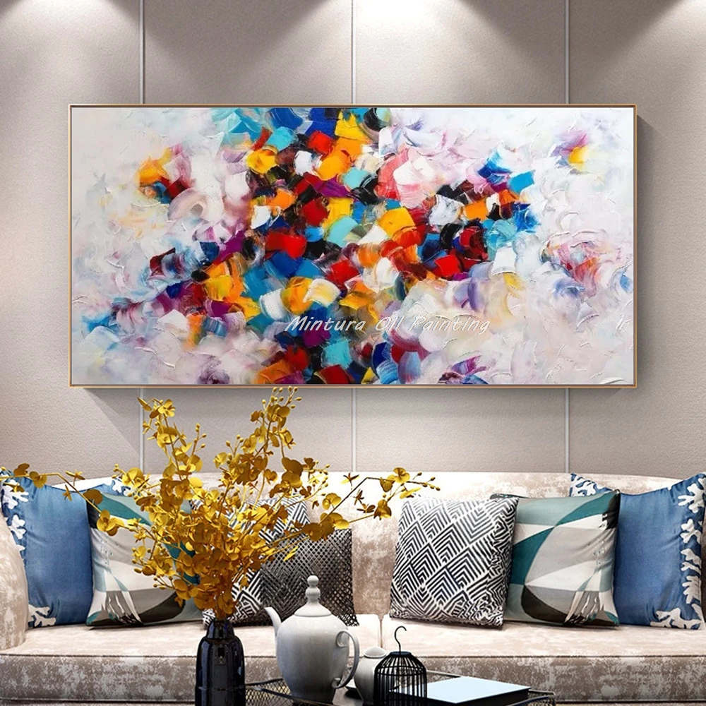 Mintura,Large Handpainted Texture Colorful Abstract Oil Painting on Canvas Modern Wall Art Picture For Living Bedroom Home Decor