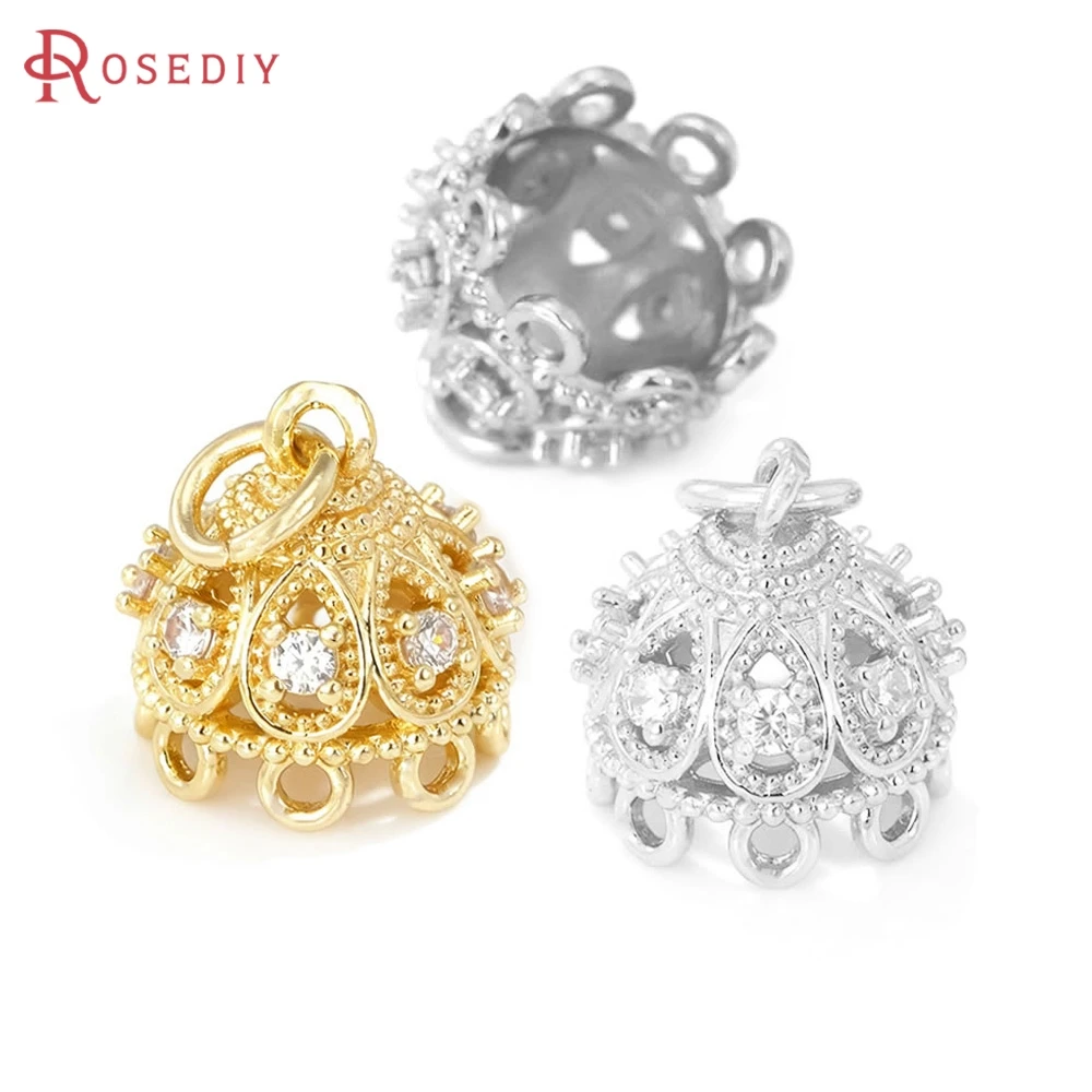 

4PCS 18K Gold Color Brass and Zircon Crown Earring Connect Charms Connector High Quality Necklace Jewelry Making Diy Accessories